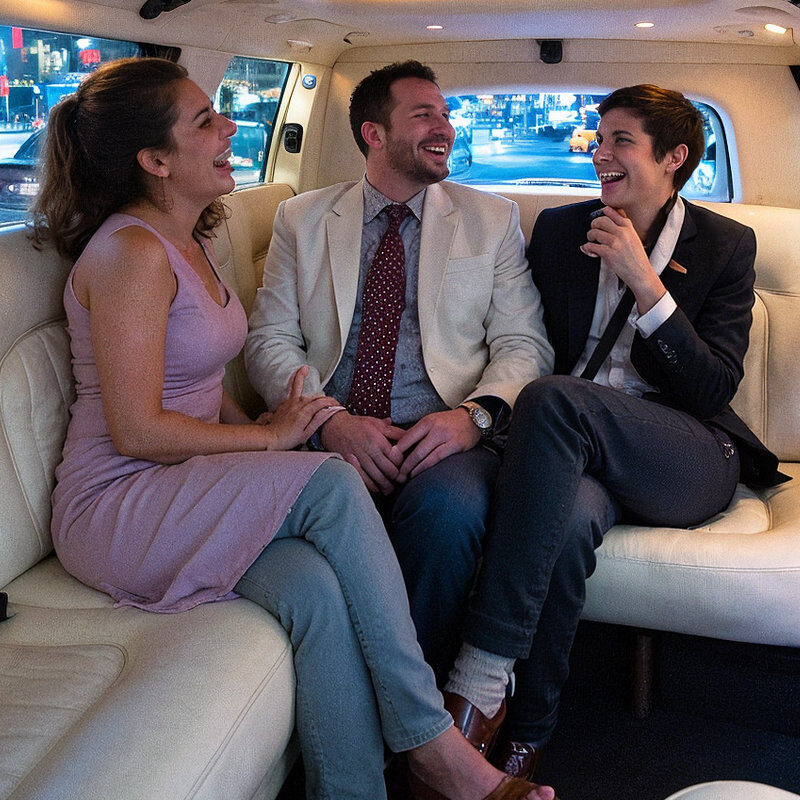 AI generated photo of three people riding in the limo in downtown Ottawa.